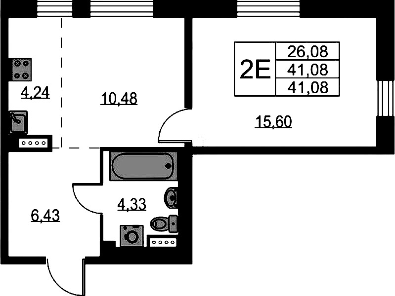 1-комнатная квартира 41.08 м², 9/9 эт., ЖК «Квартал Лаголово»